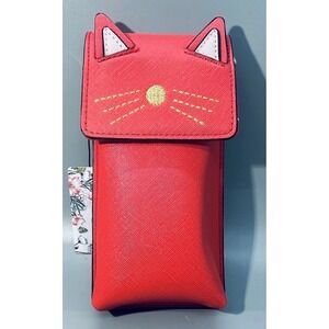 Brentano Cherry Red‎ Cat Face Crossbody Phone Bag Saffiano Faux Leather NIB